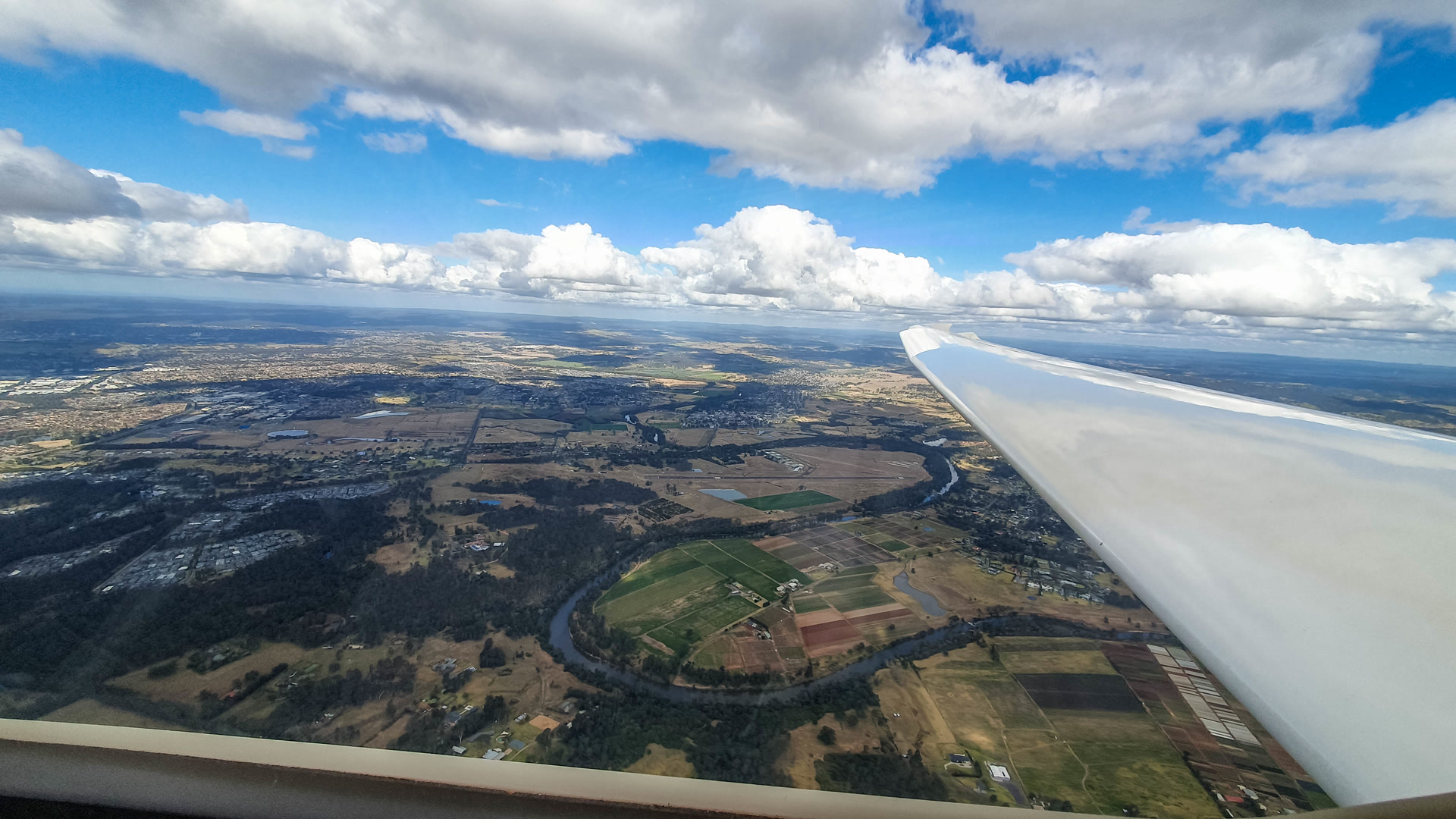 Aerial view of Camden from a glider in flight